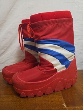 Moon Boots Platform Snow Boots Size Mens 8 Red Blue White Japan 1970s 1980s Vntg